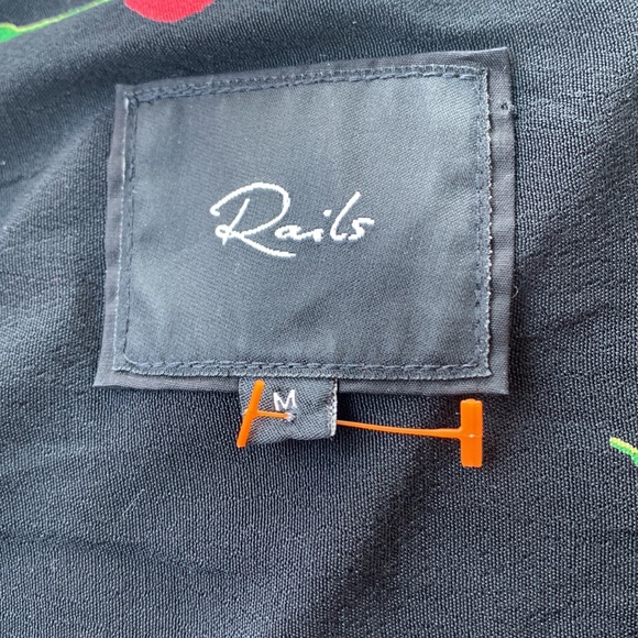 Rails Rhea Cerise Tie Neck Cherry Print Blouse Size M - Picture 7 of 9